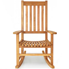 Indoor Outdoor Wooden High Back Rocking Chair-Natural
