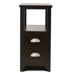 End Table Wooden with 2 Drawers and Shelf Bedside Table