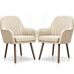 Set of 2 Fabric Upholstered Accent Chairs with Wooden Legs