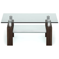 Rectangle Glass Coffee Table with Metal Legs for Living Room