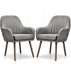 Set of 2 Fabric Upholstered Accent Chairs with Wooden Legs