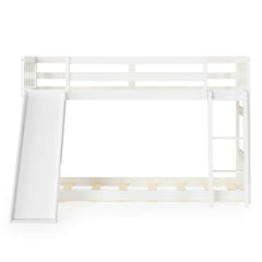 Twin over Twin Bunk Wooden Low Bed with Slide Ladder for Kids