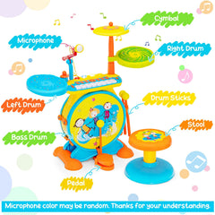 2-in-1 Kids Electronic Drum and Keyboard Set with Stool
