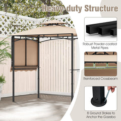 11 x 5 FT Grill Gazebo with Side Awning and Double-Tiered Top-Beige