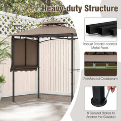 11 x 5 FT Grill Gazebo with Side Awning and Double-Tiered Top-Brown