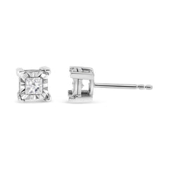 .925 Sterling Silver 1/2 Cttw Miracle Set Princess-cut Diamond Solitaire Stud Earrings (I-J Color, SI1-SI2 Clarity)