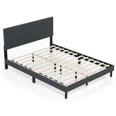 Queen Size Upholstered Bed Frame Linen Platform Bed-Dark Gray