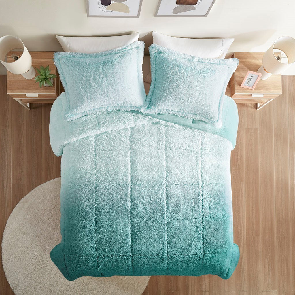 Twin Ombre Shaggy Fur Comforter Set