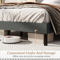 Queen Size Upholstered Bed Frame Linen Platform Bed-Dark Gray