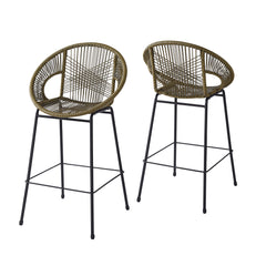 Ferrara Outdoor Patio Green Faux Wicker Barstool Set