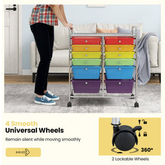 12 Drawers Rolling Cart Storage Scrapbook Paper Organizer Bins-Multicolor