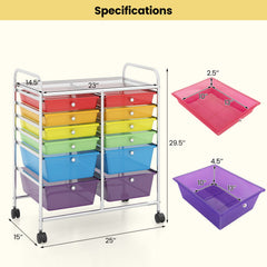 12 Drawers Rolling Cart Storage Scrapbook Paper Organizer Bins-Multicolor
