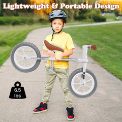 12 Inch Balance Bike with Adjustable Seat and Rotatable Handlebar-White