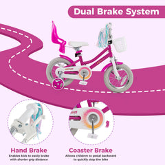 Kids Bike 12 Inch with Training Wheels and 2 Brake System for 3-4 Years Old