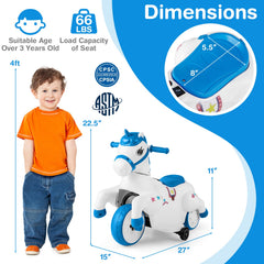 12V Unicorn Ride on Toy with Training Wheels and Horse Riding Mode-Navy