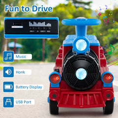 12V 2-Seater Ride on Toy with Train Whistle and Removable Chair-Blue