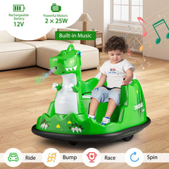 12V Bumper Car with Spray Function and Remote Control for Toddlers Aged 2-5-Green