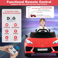 12V Electric Kids Ride On Car Licensed Chevrolet Corvette C8 with Remote Control Ages 3+ Years Old-Red