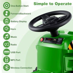 12V 2-in-1 Kids Ride On Tractor with Trailer and 3-Gear Shift-Green