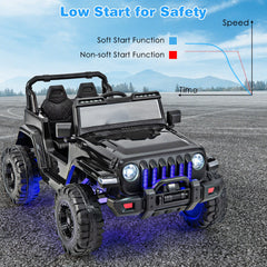 12V Kids Ride-on Jeep Car with 2.4 G Remote Control-Solid Black