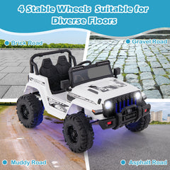 12V Kids Ride-on Jeep Car with 2.4 G Remote Control-White