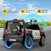 12V Kids Ride on Police Car with Remote and Siren Flashing Lights-Black
