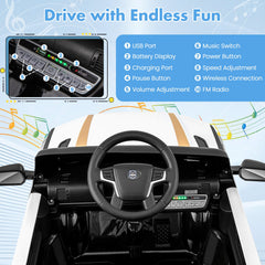 12V Kids Ride on Police Car with Remote and Siren Flashing Lights-White