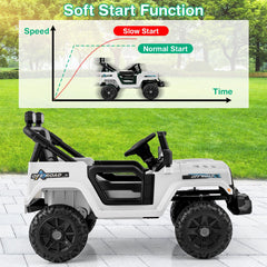 12V Kids Ride on Truck Car with Remote Control Threaded Wheels and 3 Speeds-White