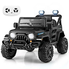 12V Kids Ride on Truck Car with Remote Control Threaded Wheels and 3 Speeds-Black