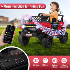 12V Kids Ride on Truck Car with Parental Remote and Music Player-Red