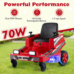 12V Ride on Lawn Mower for Kids with Dual Control Sticks and LED Lights
