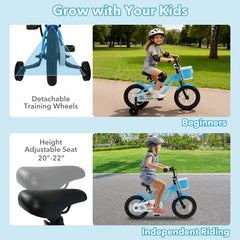 12/14/16 Inch Kids Bike with Training Wheels and Basket Navy Color