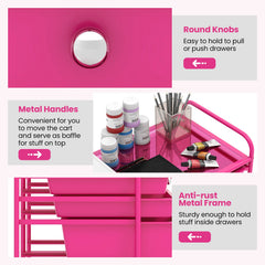 12-Drawer Rolling Storage Cart with Removable Drawers and Lockable Wheels-Rose Red