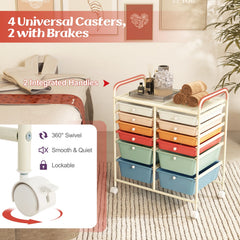 12 Drawers Rolling Cart Storage Scrapbook Paper Organizer Bins-Deep Multicolor