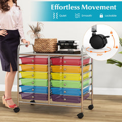 12 Drawers Rolling Storage Cart for Home and Office-Transparent Multicolor