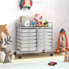 12 Drawers Rolling Storage Cart for Home and Office-Transparent
