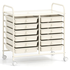 12 Drawers Rolling Storage Cart for Home and Office-White