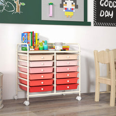 12 Drawers Rolling Storage Cart for Home and Office-Pink