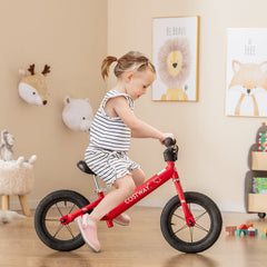 12 Inch Toddler Balance Bike with Height Adjustable Handlebar and Seat-Red