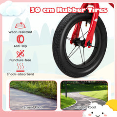 12 Inch Toddler Balance Bike with Height Adjustable Handlebar and Seat-Red