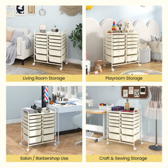 12-Drawer Rolling Storage Cart with Removable Drawers and Lockable Wheels-White