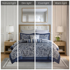 12 Piece Comforter Set with Cotton Bed Sheets Navy Queen