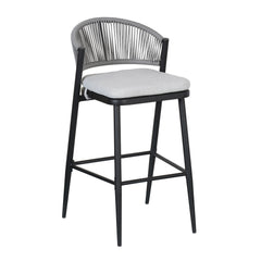 Outdoor Bar Height Metal Frame Counter Stools with Scallop-shaped Backrest & Water-resistant Cushions - Set of 2