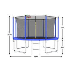Premium 12FT Outdoor Backyard Trampoline For Kids And Adults With Basketball Hoop And Safety Enclosure (SAK15723)