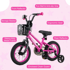 12 Inch Kids Bike Adjustable Bicycle with Front Basket for Children Aged 3-4 Years Old