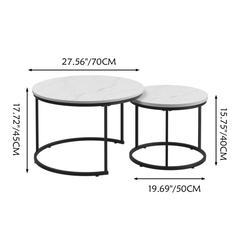 Nesting Coffee Table Set of 2, 27.6inch Round Wood Marble Pattern Top with Sturdy Metal Frame