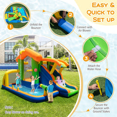8-in-1 Jumping Castle with Slide and 480W Blower