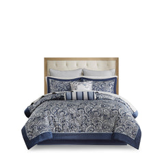 12 Piece Comforter Set with Cotton Bed Sheets Navy King