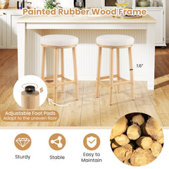 27" Bar Stools Set of 2 Upholstered Barstools with Boucle Fabric Seats-White
