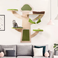 Wall-Mounted Cat Tower Cat Wall Shelves Furniture with Bed-Green